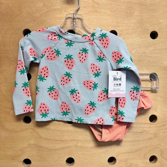 2pc. Aqua/Pink Strawberry Swimsuit