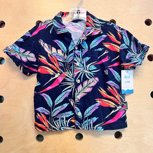 Black Tropical Button Up