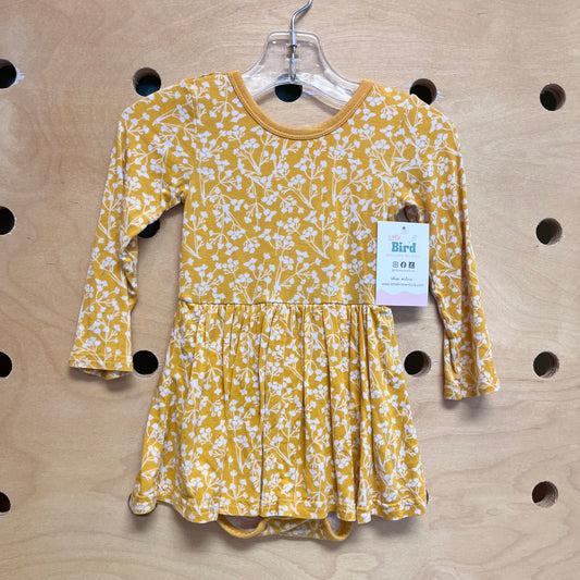 Yellow Floral Bamboo Bodysuit Dress