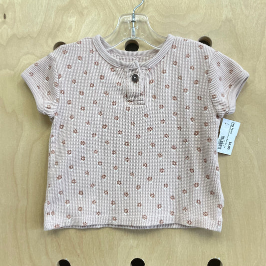 Pink & Brown Organic Floral Waffle Knit Top