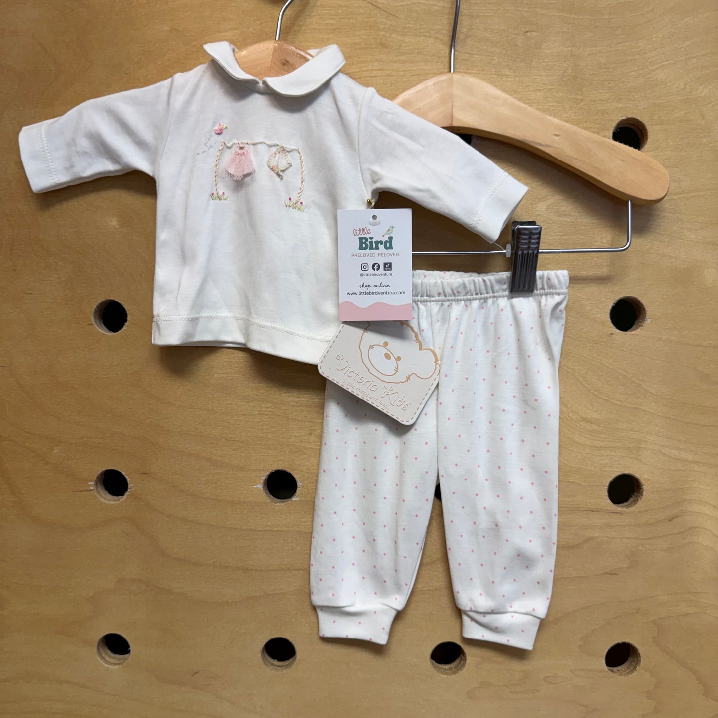 White & Pink Cotton Clothsline Outfit NEW!