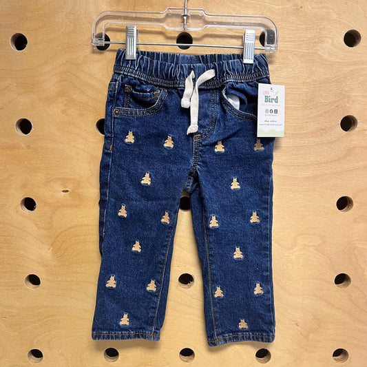 Embroider Bear Denim Pants
