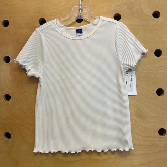 White Ribbed Lettuce Hem Tee