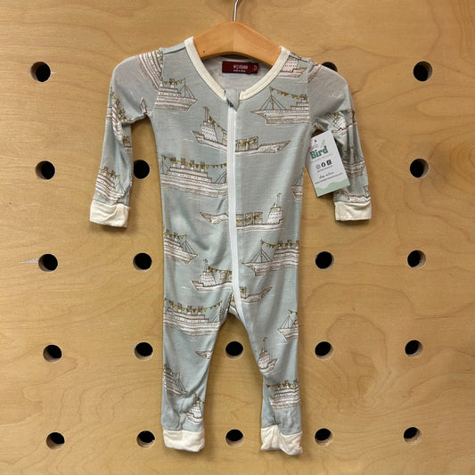 Mint/White Boats Bamboo Zippy