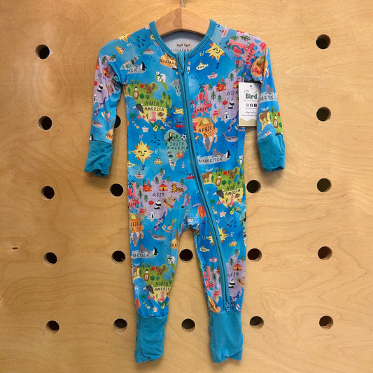 Blue World Map Bamboo Zippy