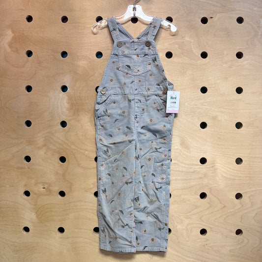 Light Blue Floral Cord Overalls