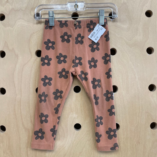 Brown Ribbed Floral back Pocket Leggings