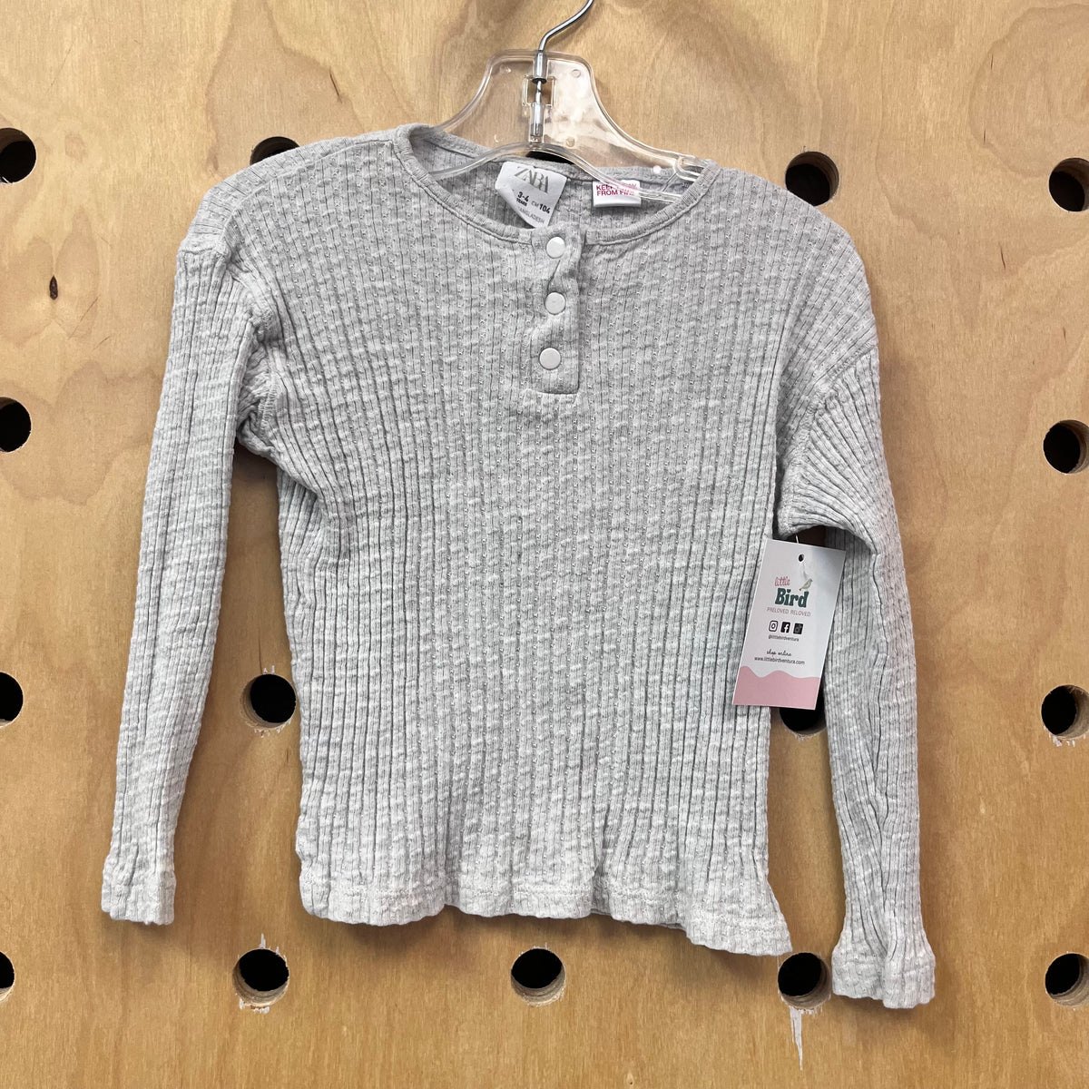 Grey Ribbed Snap Henley
