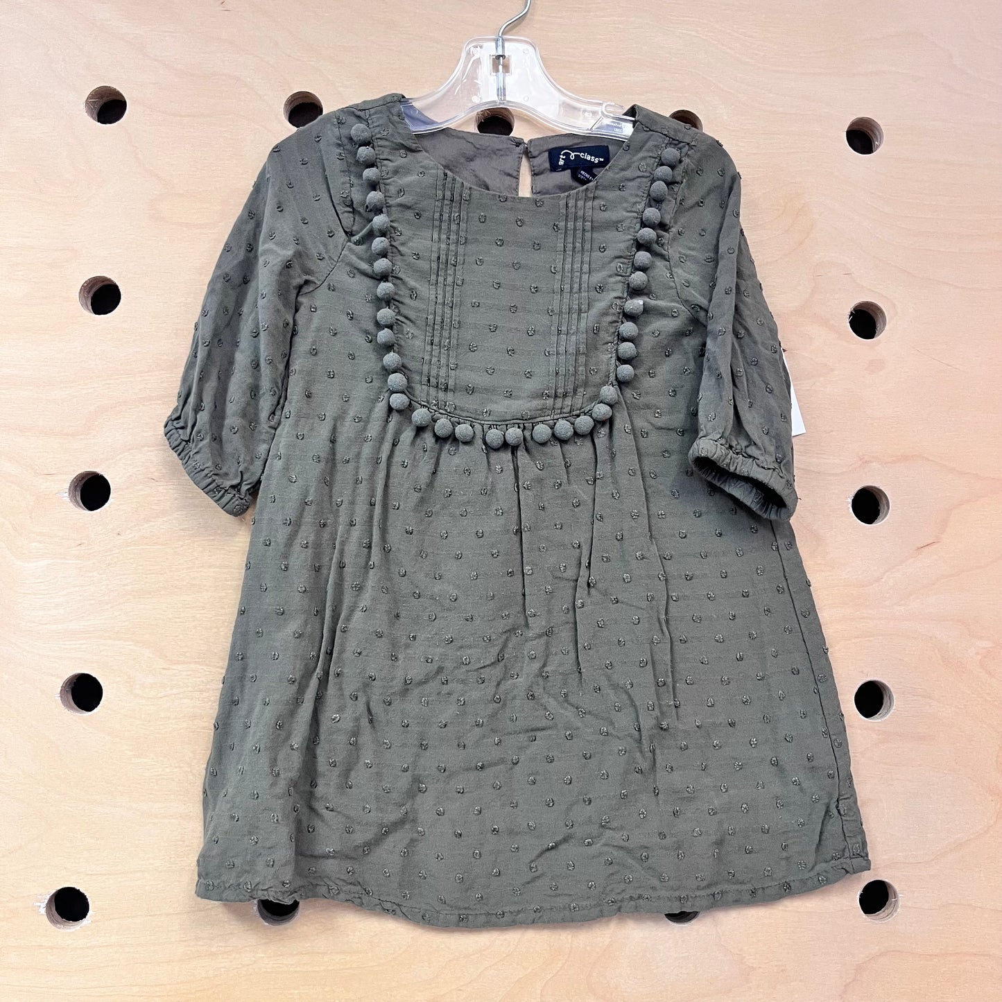 Olive Swiss Dot Pom Dress