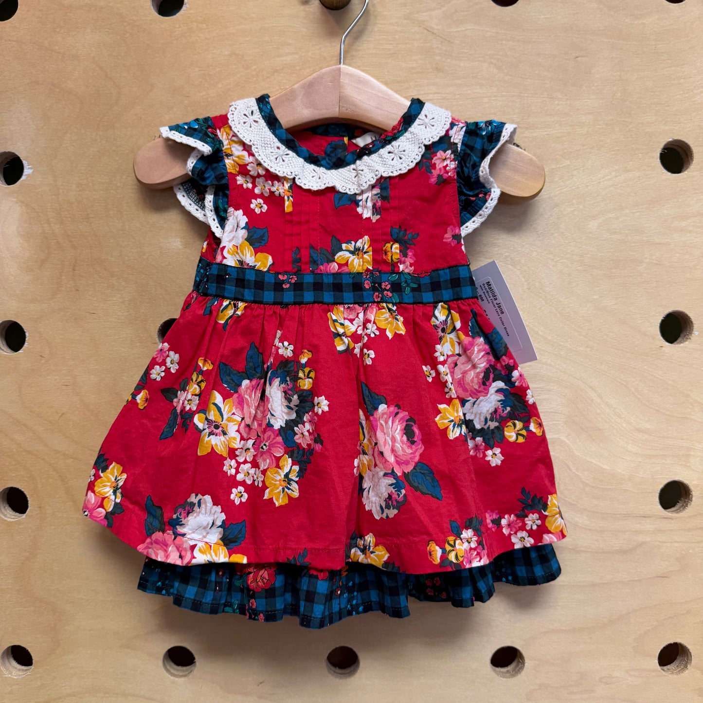 Red/Blue Floral Lace Collar Dress