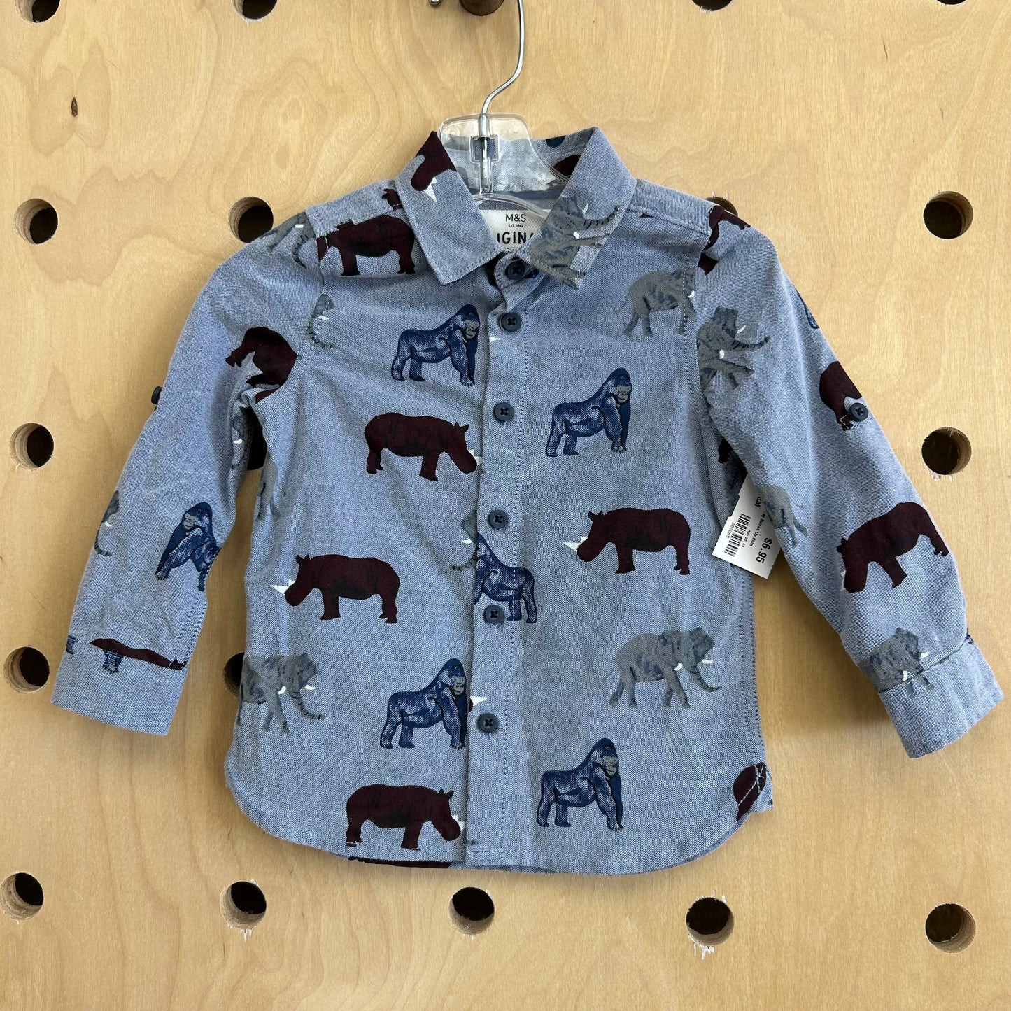 Blue Animals Chambray Button Up Shirt