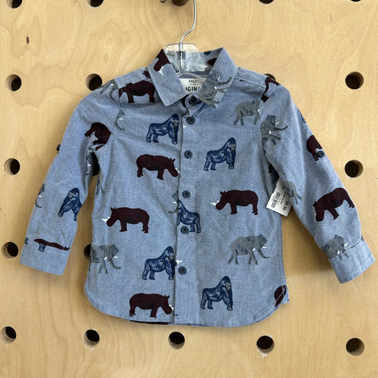 Blue Animals Chambray Button Up Shirt