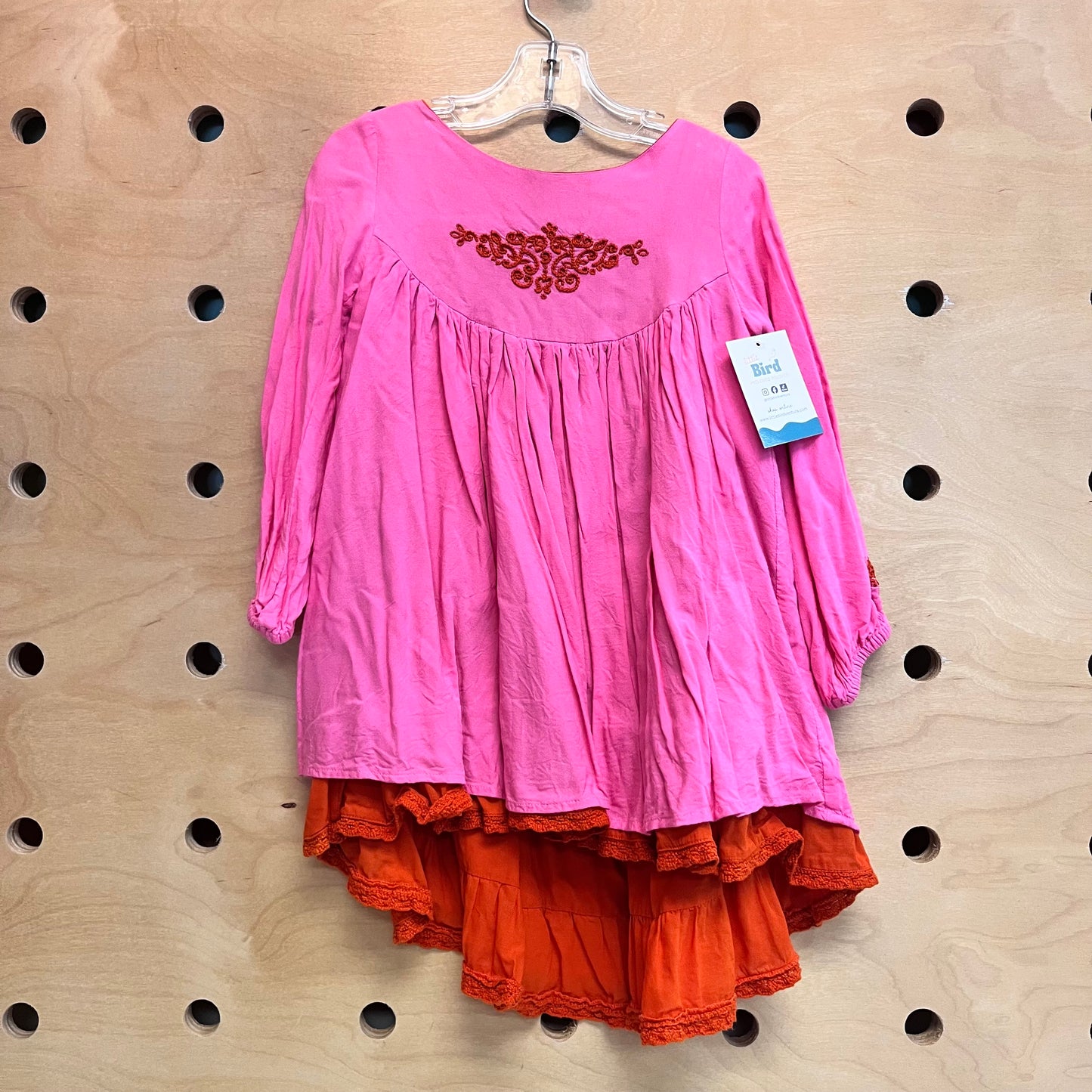 Pink & Red Embroidered Dress