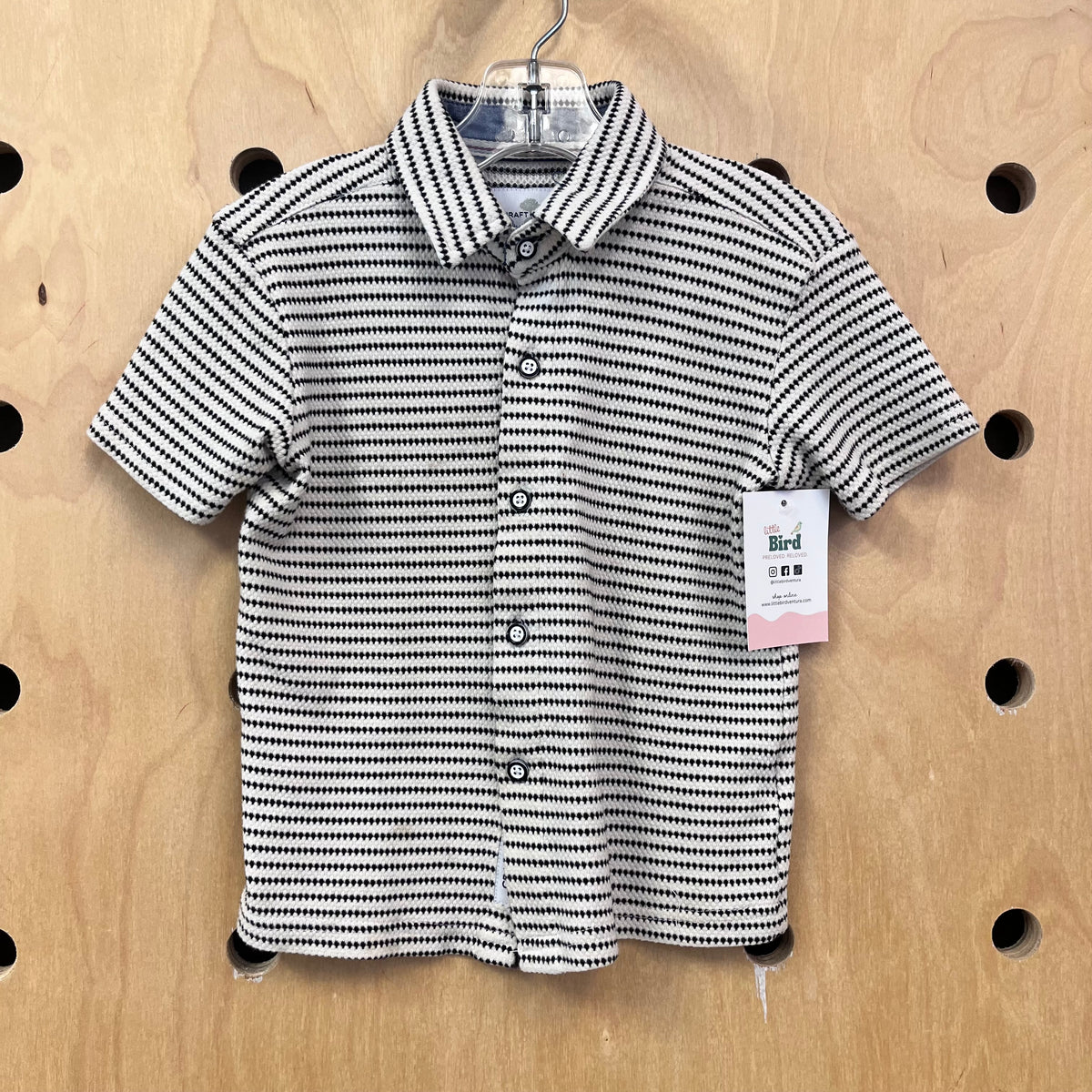 Black/White Textured Cotton Button Up