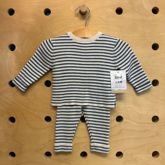 Blue/White Striped Ribbed Knit Outfit