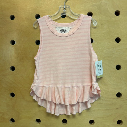 Pink Striped Ruffle Modal Hi-Low Tank