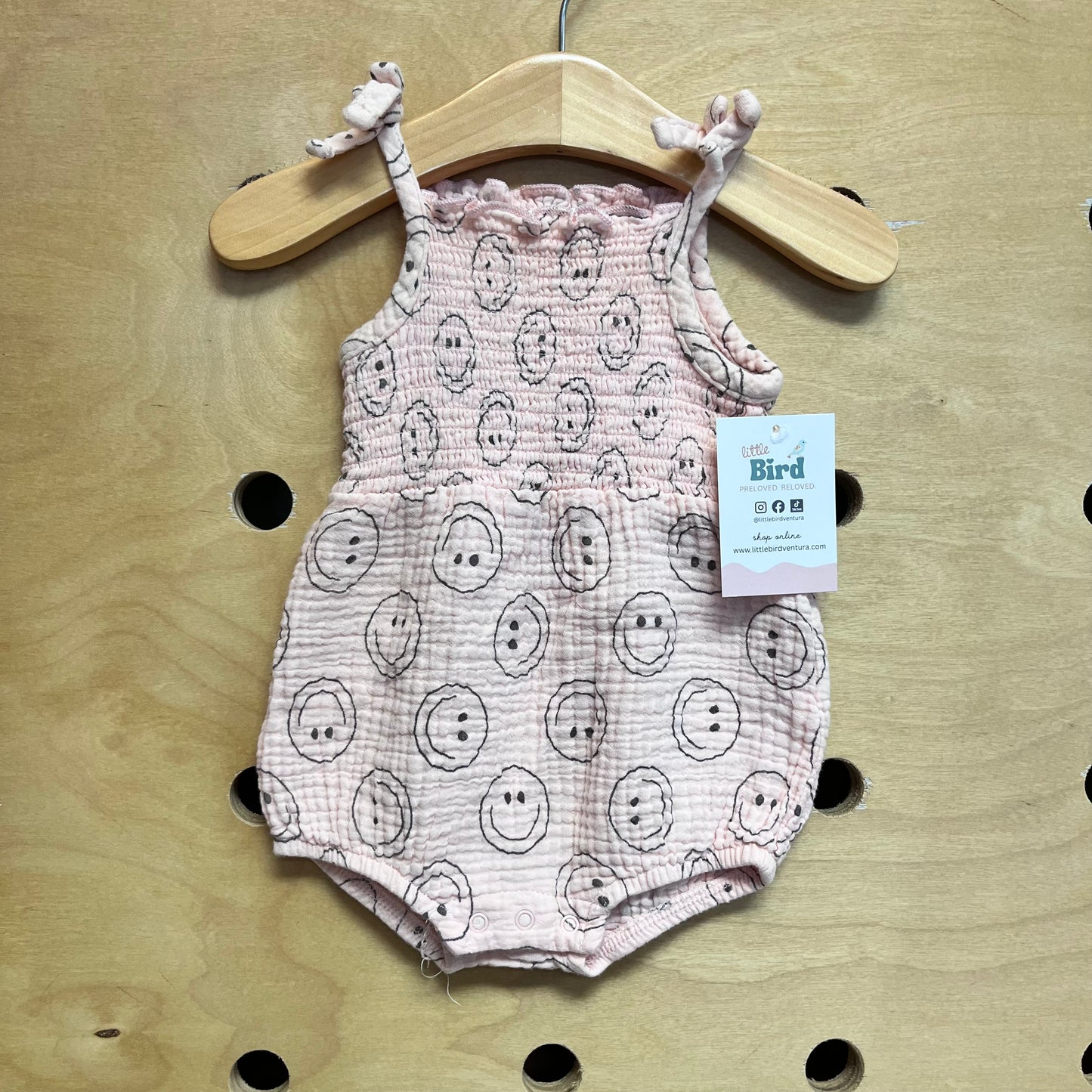 Pink/Grey Smocked Smiley Romper