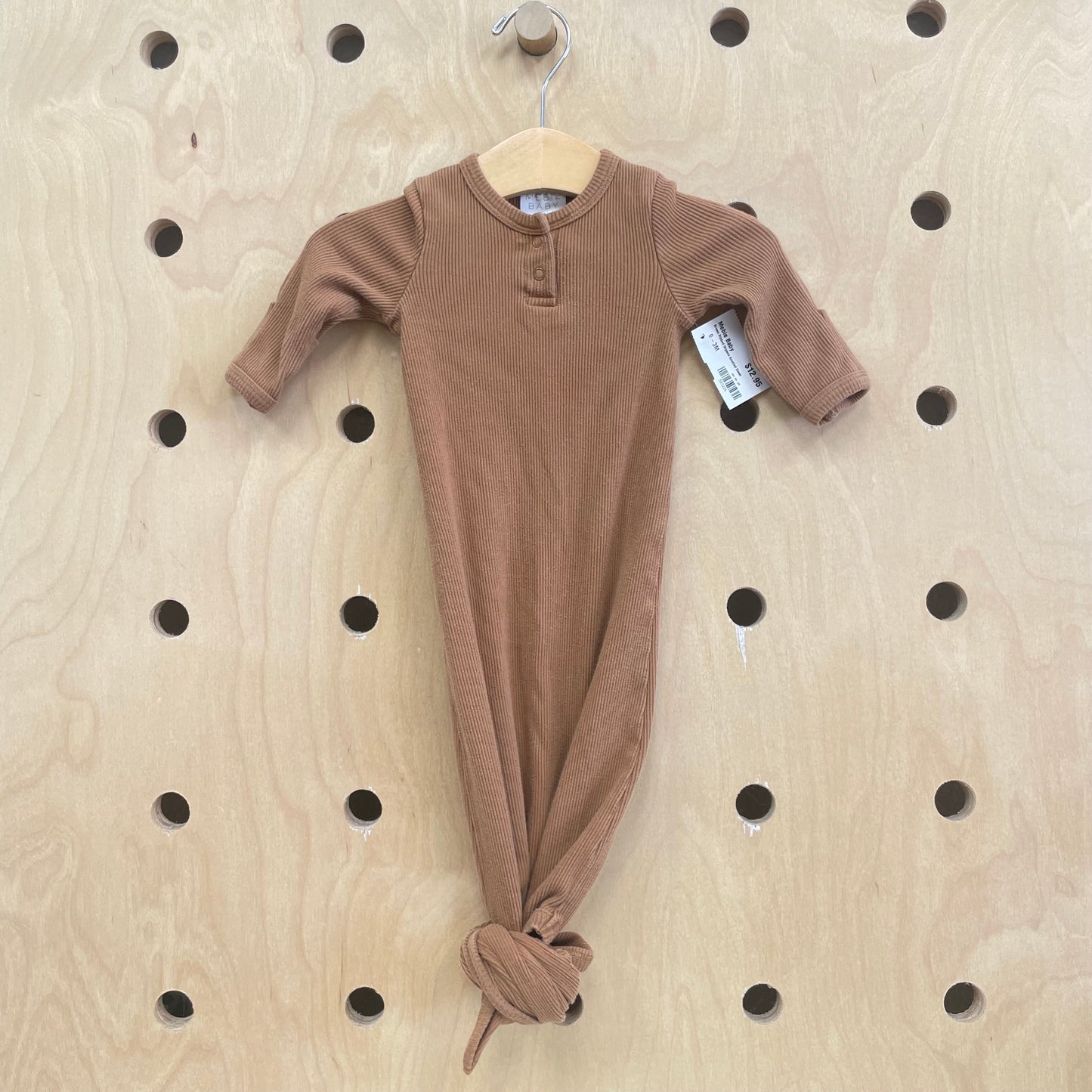 Brown Ribbed Organic Knotted Gown