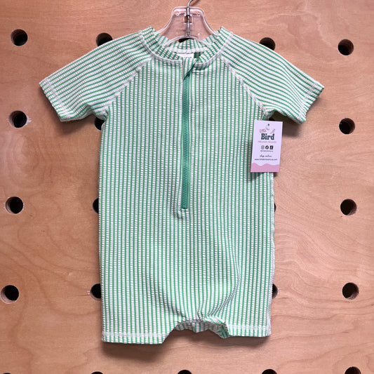 Green/White Striped Texture Swimsuit