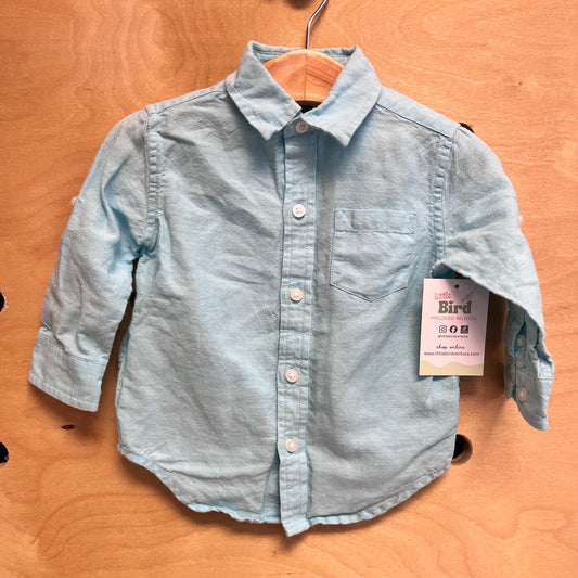 Aqua Linen Blend Button Up