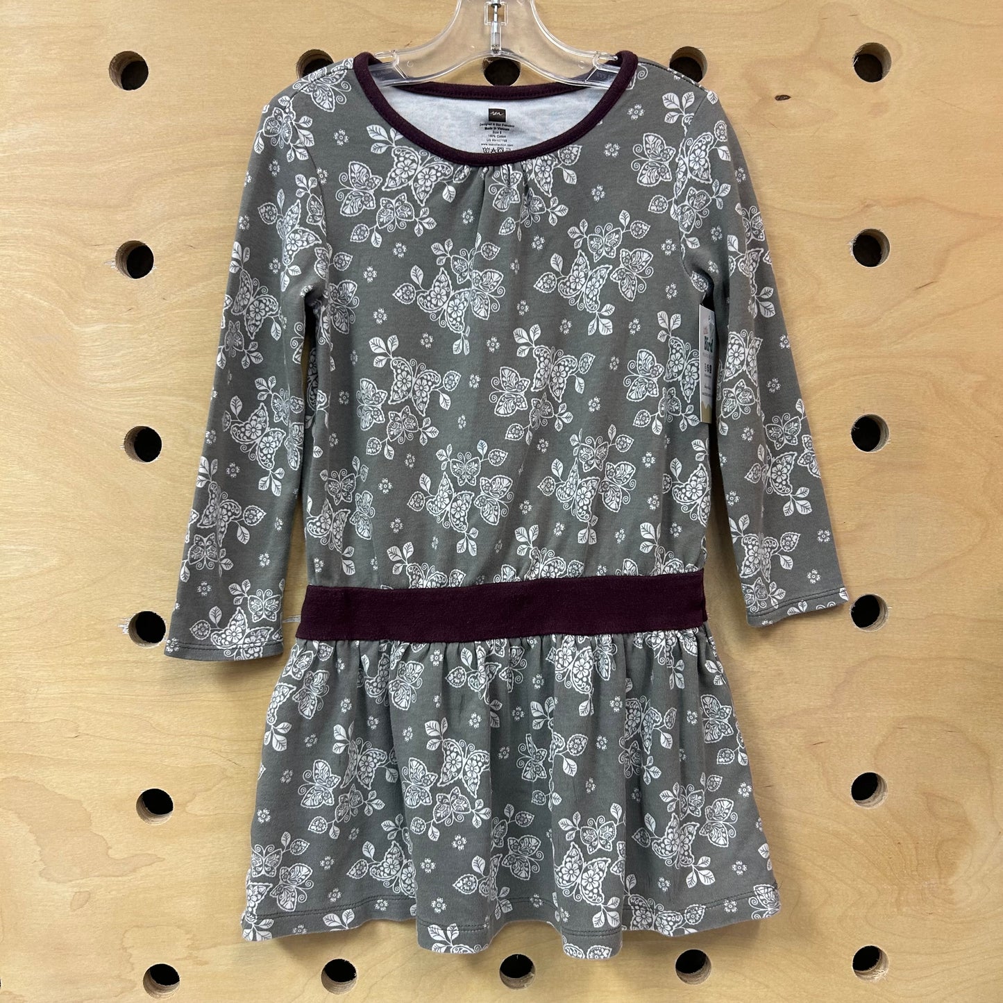 Grey Butterfly Purple Waist Dress