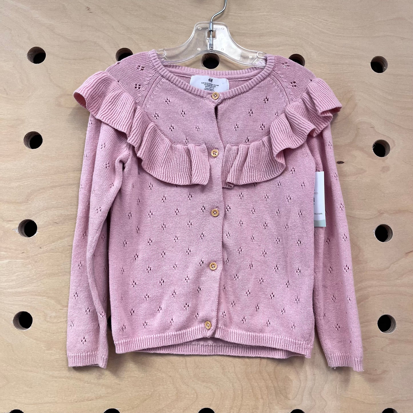 Pink Pointelle Button Up LS
