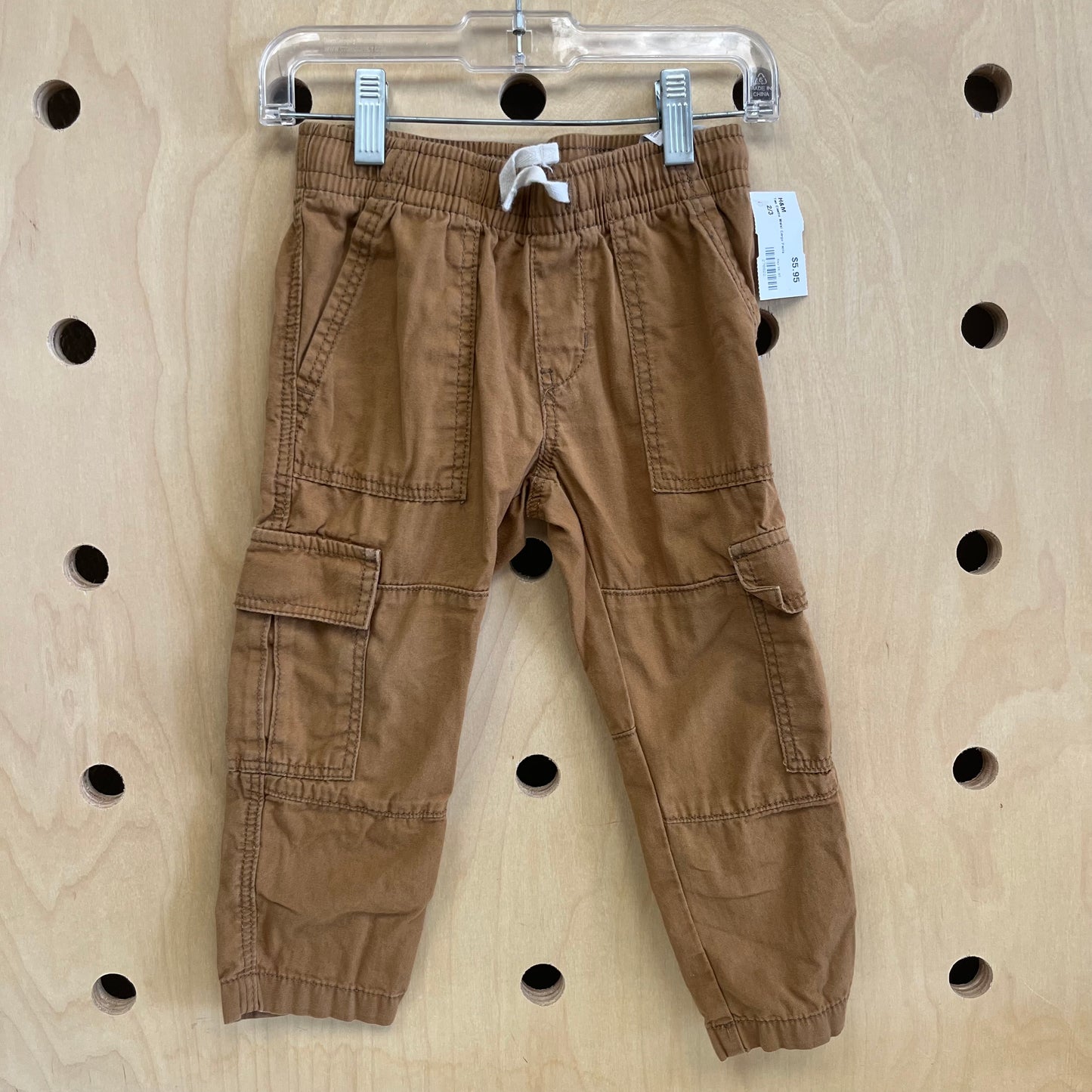 Tan Elastic Waist Cargo Pants