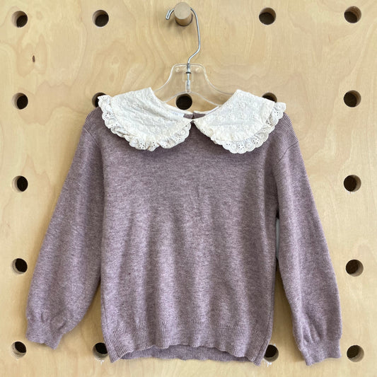 Purple Eyelet Collar Knit Top