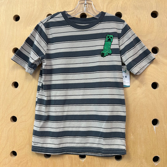 Grey Striped Embroidered Creeper Tee