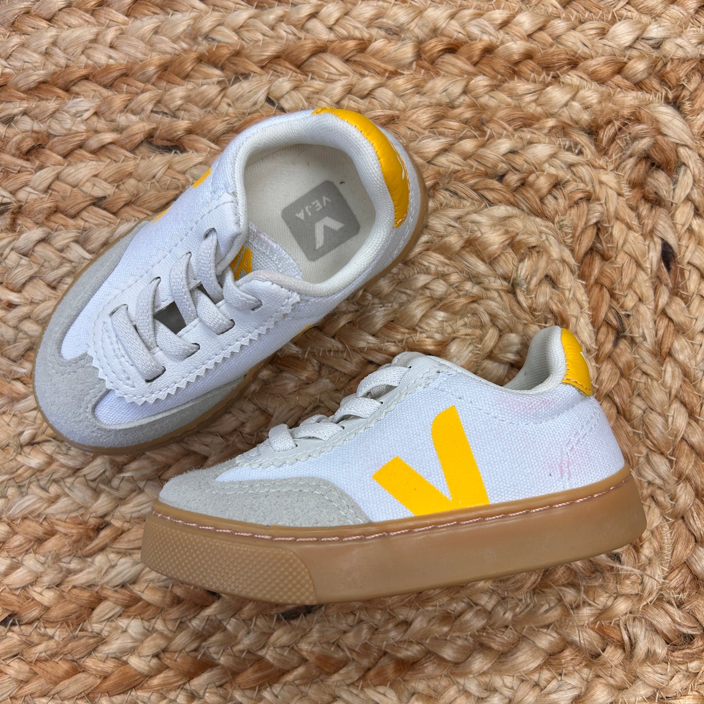 Yellow & White Velcro Suede Sneakers
