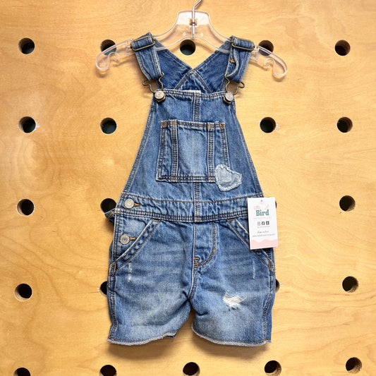 Distressed Heart Patch Denim Shortalls