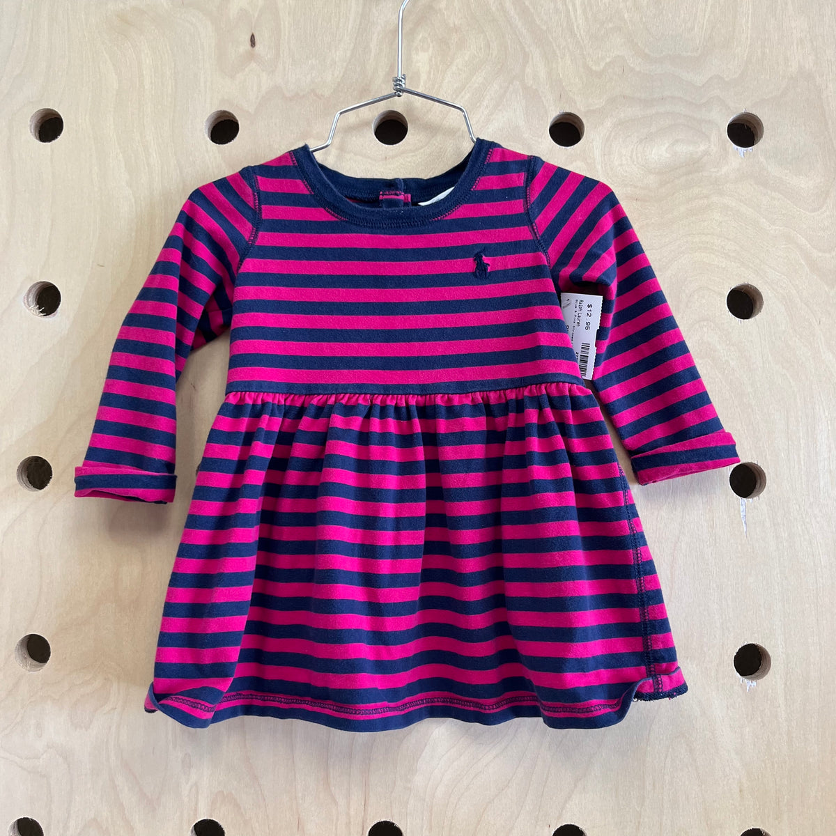 Blue & Pink Striped LS Dress