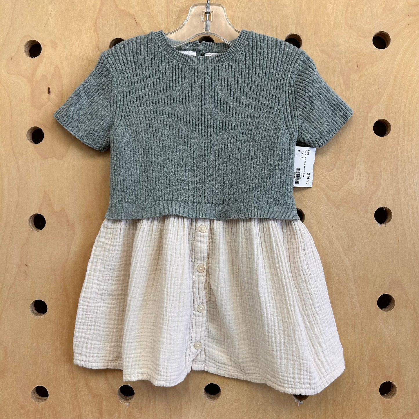 Sage + Cream Mixed Materials Dress