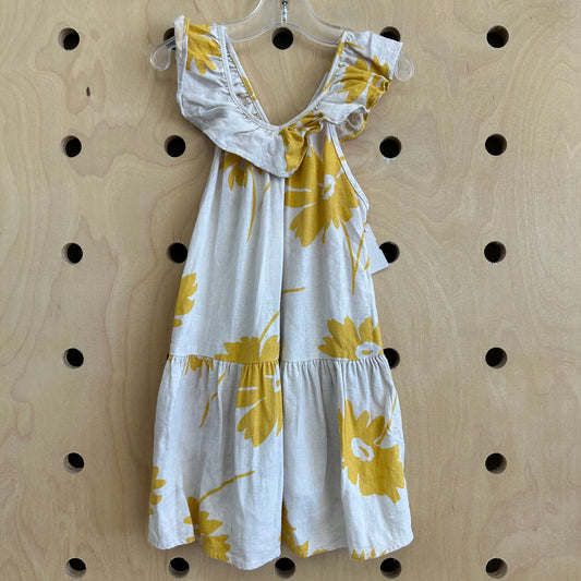 Yellow Floral Linen Blend Dress