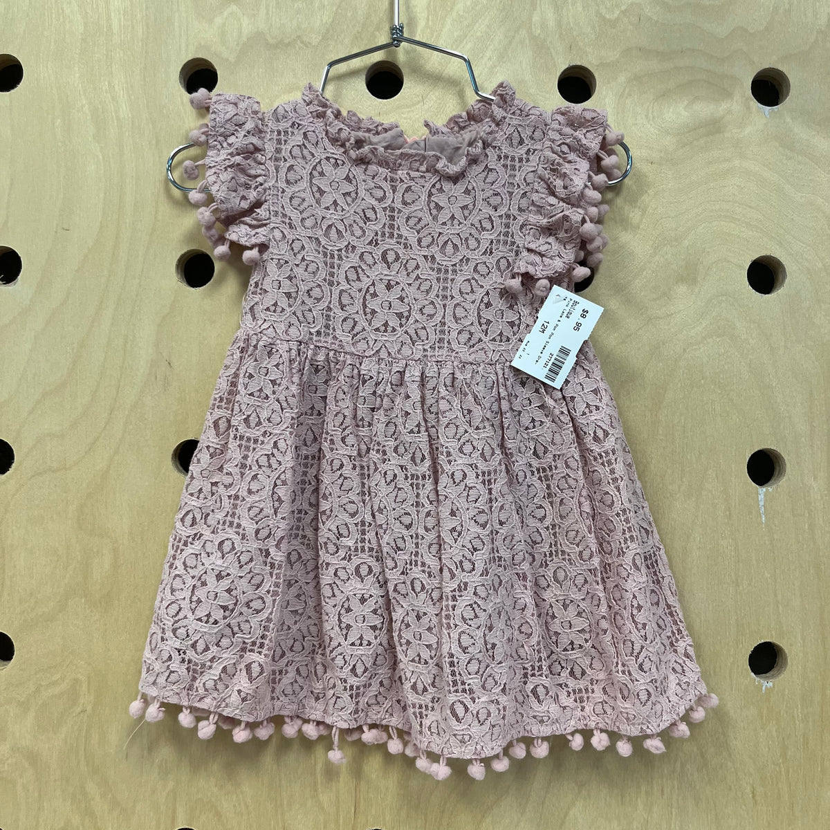 Pink Lace & Pom Pom Sleeve Dress