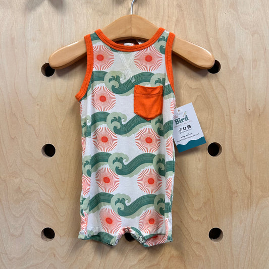 Orange & Green Suns/Waves Bamboo Romper