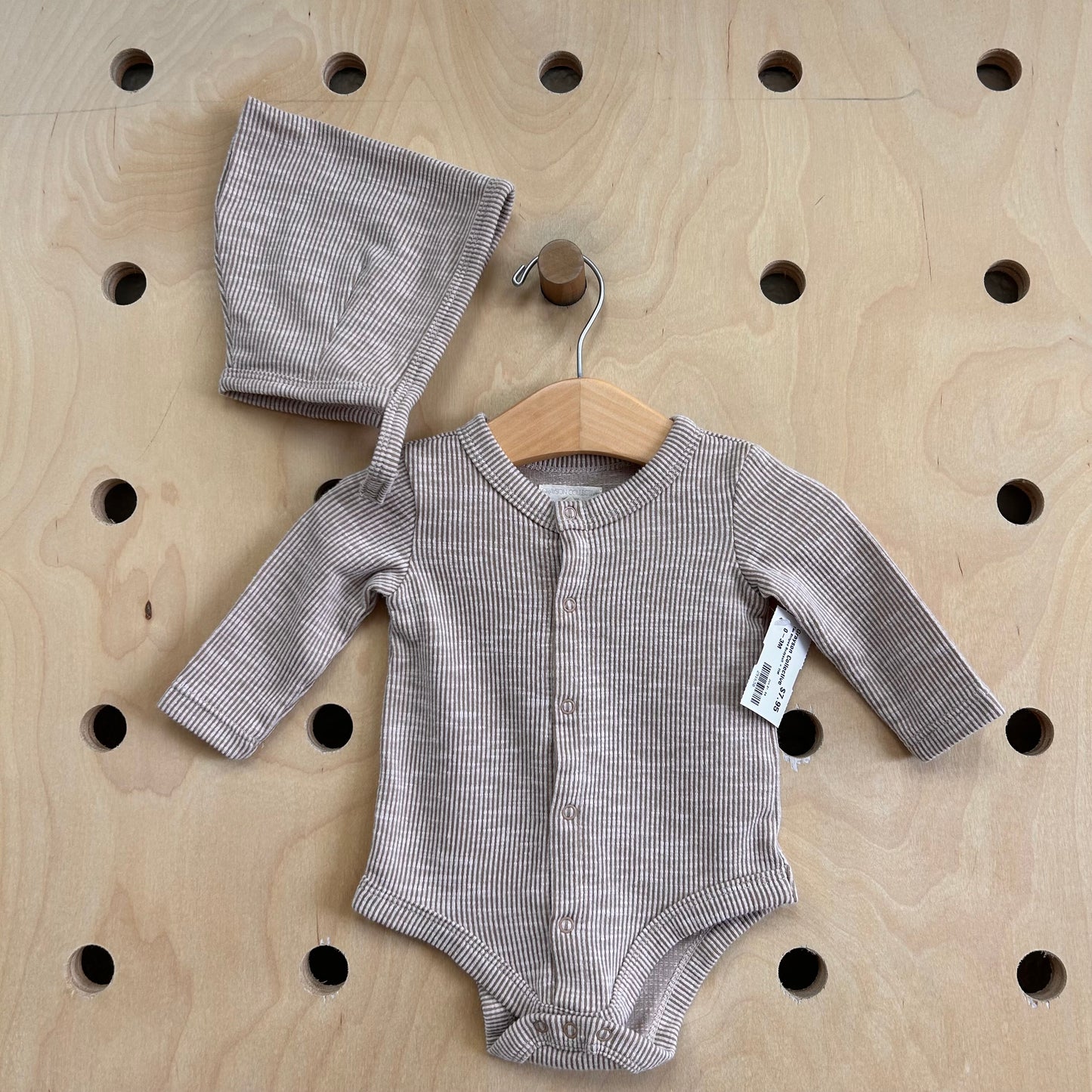 Tan Striped Bodysuit + Hat