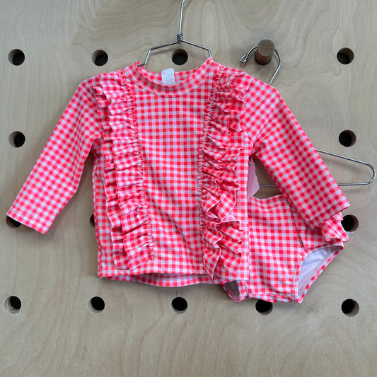 Coral Plaid Swimsuit