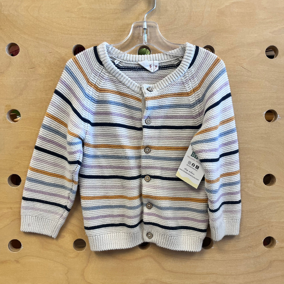 White Colorful Striped Knit Button Sweater