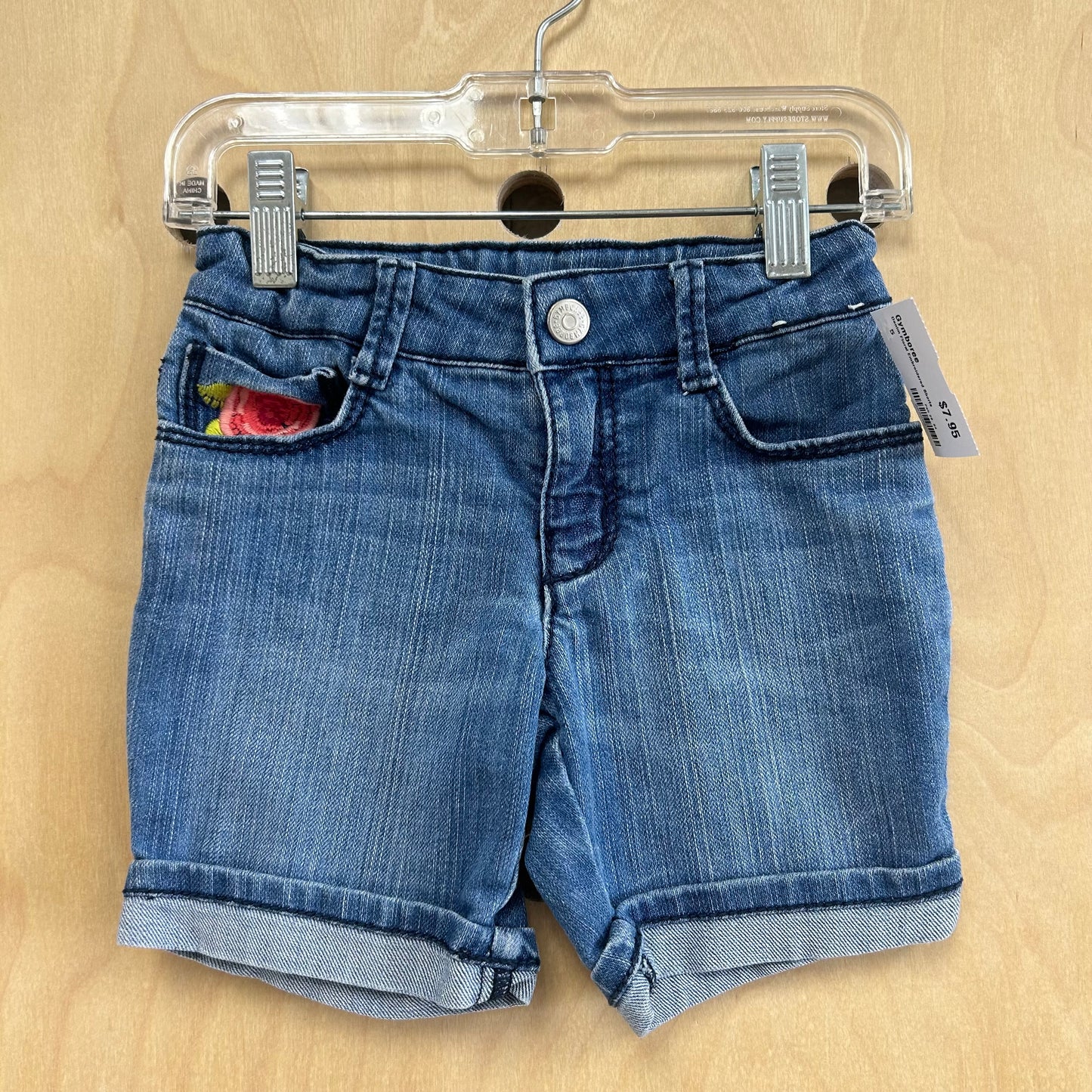 Denim Floral Embroidered Shorts