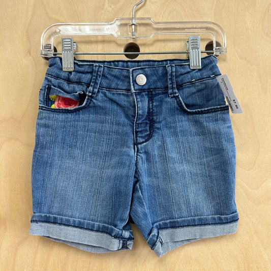 Denim Floral Embroidered Shorts