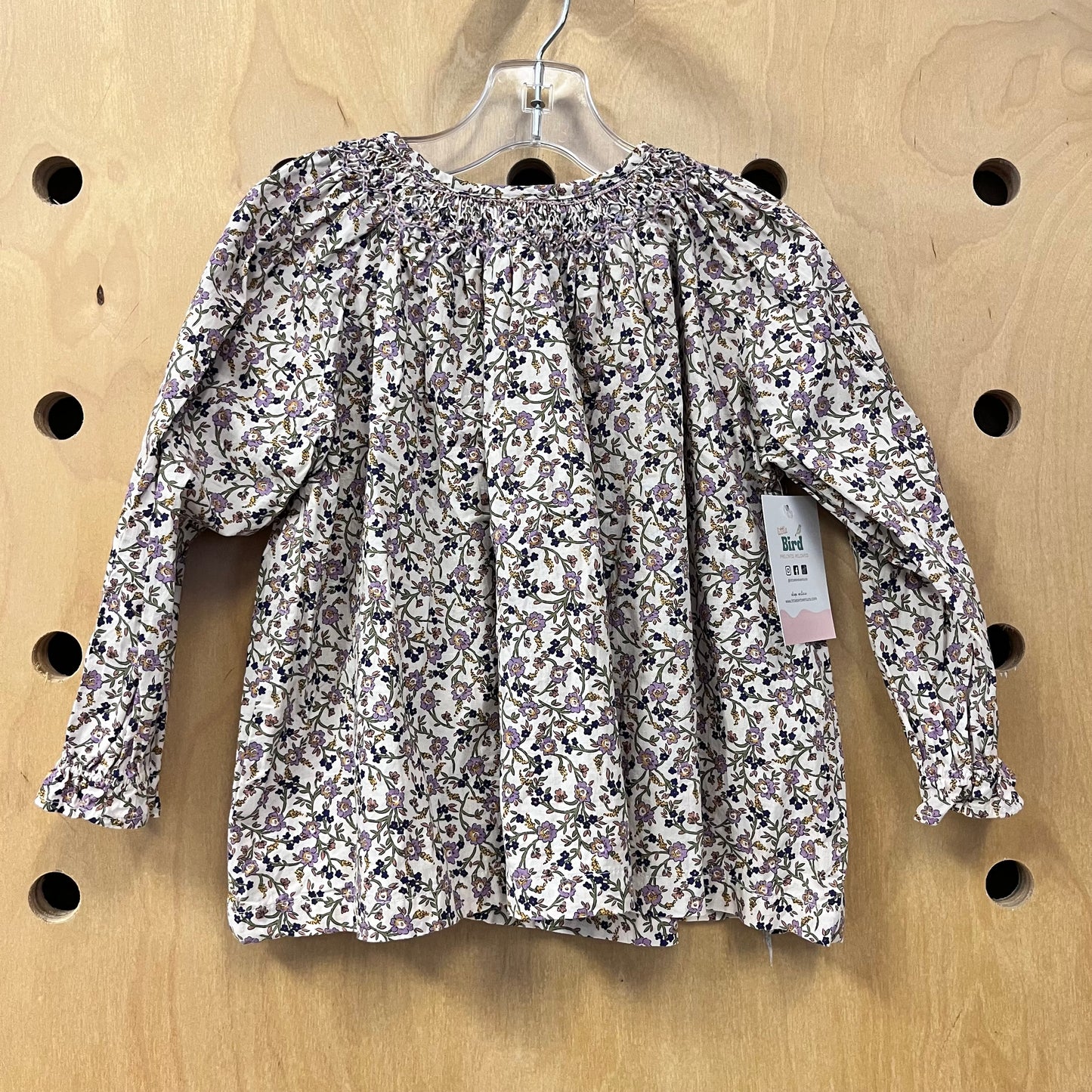 White/Lavender Floral Smocked LS