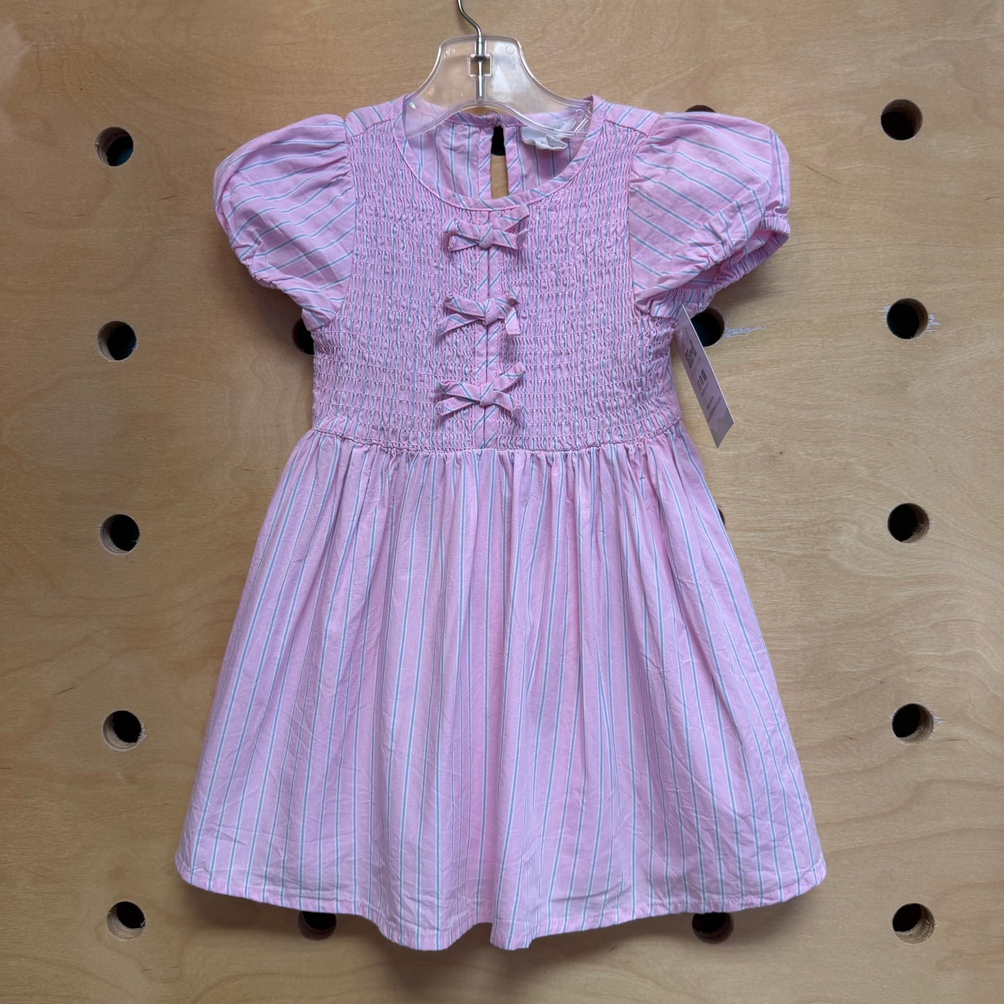 Blue/Pink Striped Bow Smock Dress