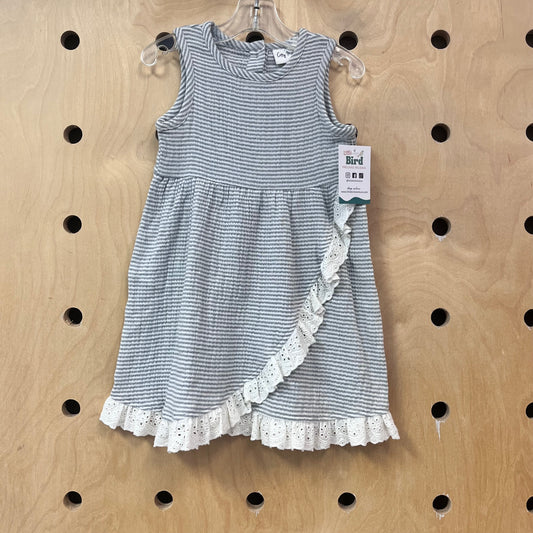 Grey Striped Gauze + Eyelet Dress