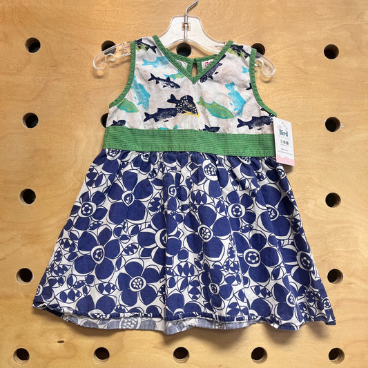 Blue Green Floral Fish Dress