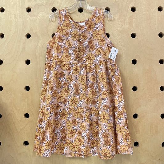 Peach Retro Flower Dress