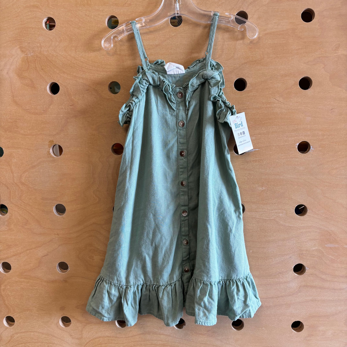 Green Ruffle Buttons Dress