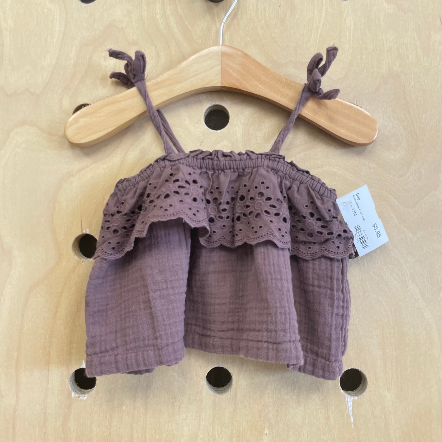 Brown Gauze Eyelet Tank