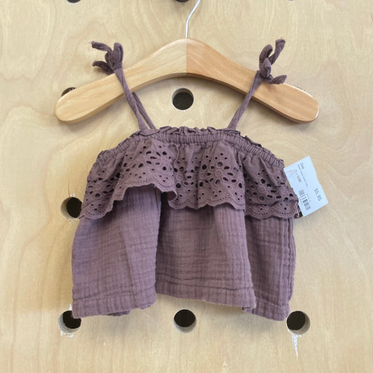 Brown Gauze Eyelet Tank