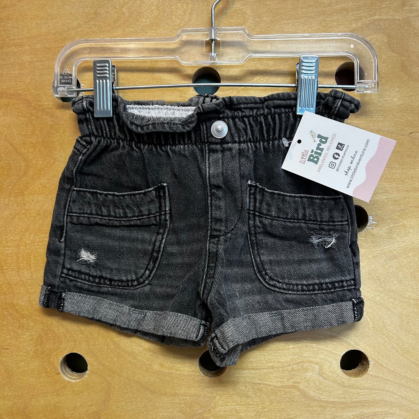 Black Distressed Pull On Denim Shorts